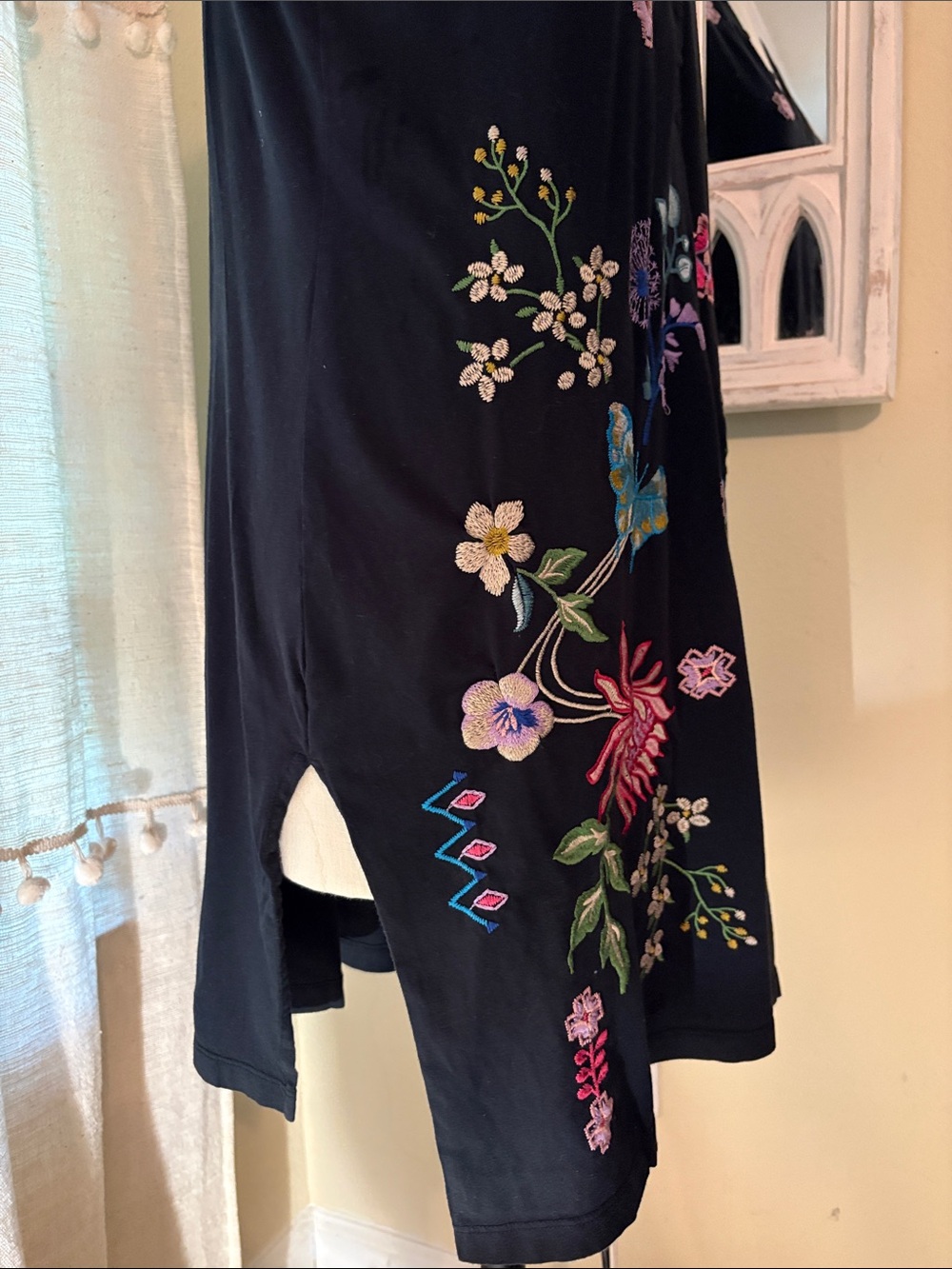 Johnny Was Black Mini Dress with Multi-Color Floral Embroidery - Picture 4 of 7